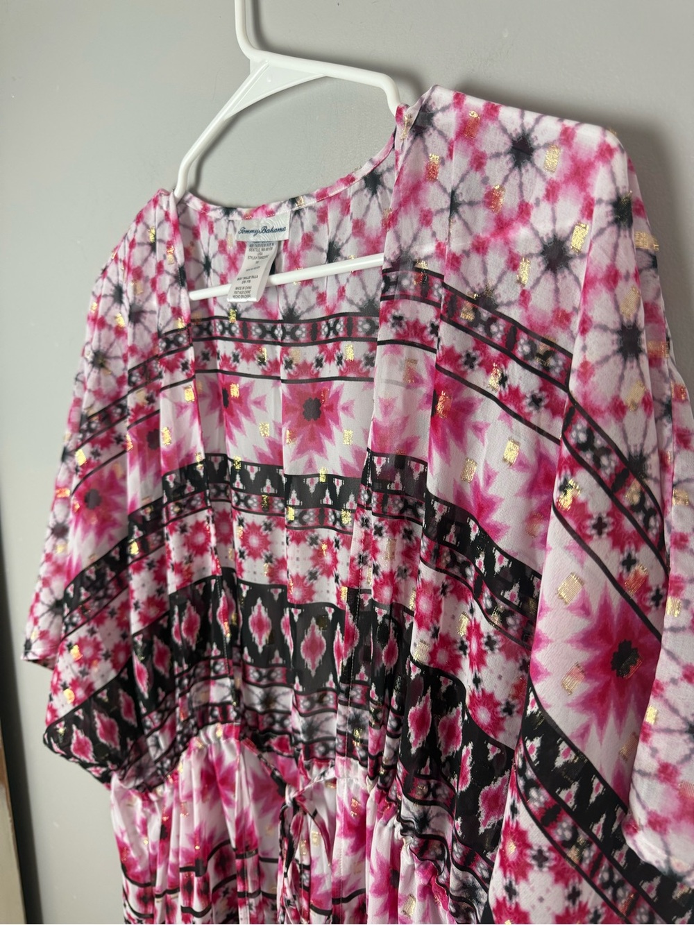Tommy Bahama Women’s Swim Cover Up Dress SZ S/M Pink White Black Flowy Tie Dye